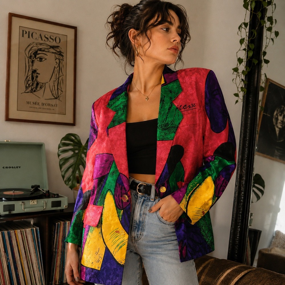 Vintage Rainbow Collection Blazer Picasso Artwear Abstract Jacket Women's Large